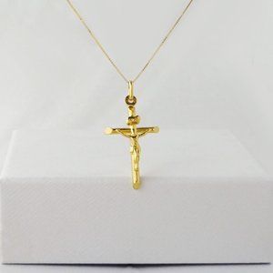 10K Gold Crucifix Pendant Necklace, Real Gold Cross Necklace Stamped 10K Italy